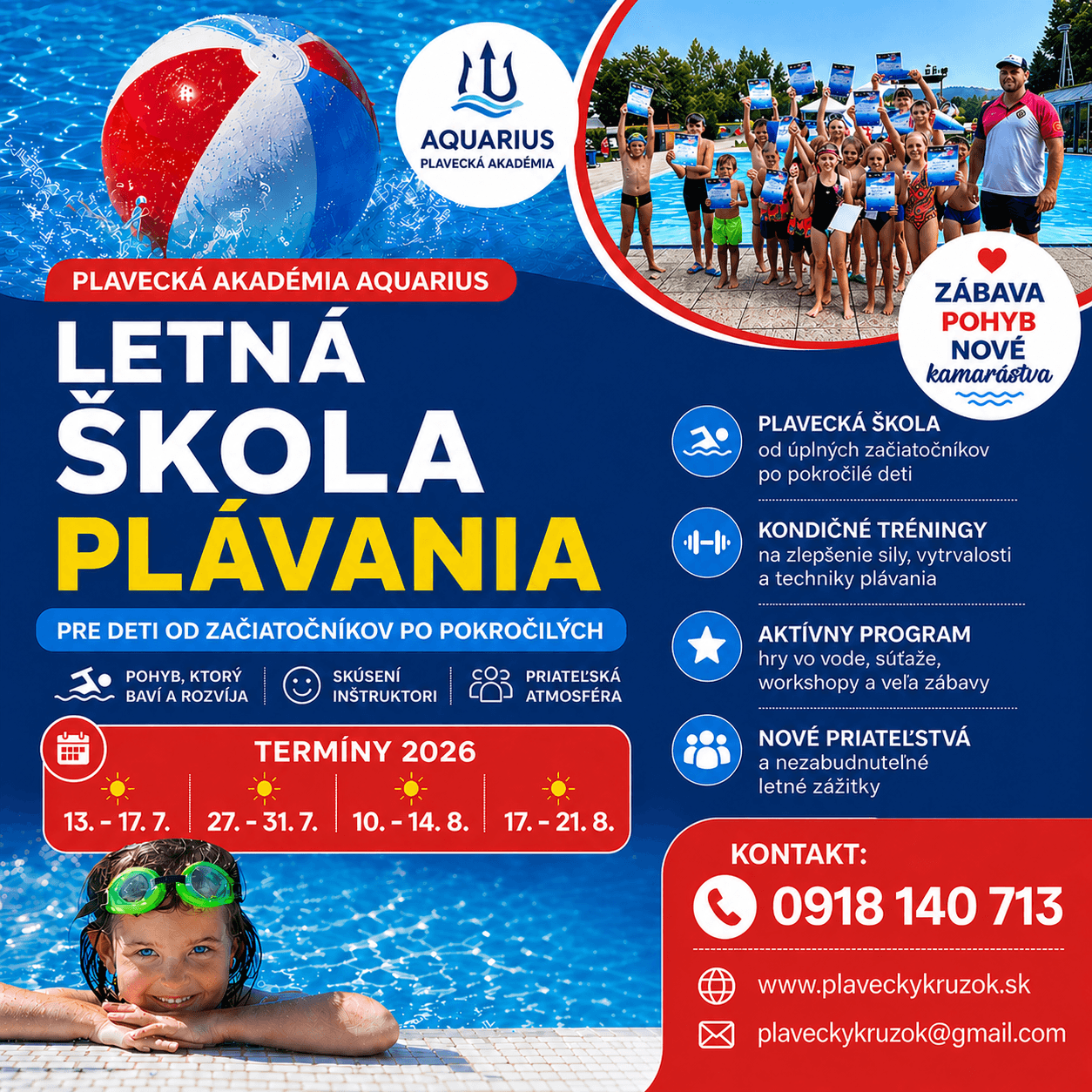 Letná škola plávania 2026 - termíny